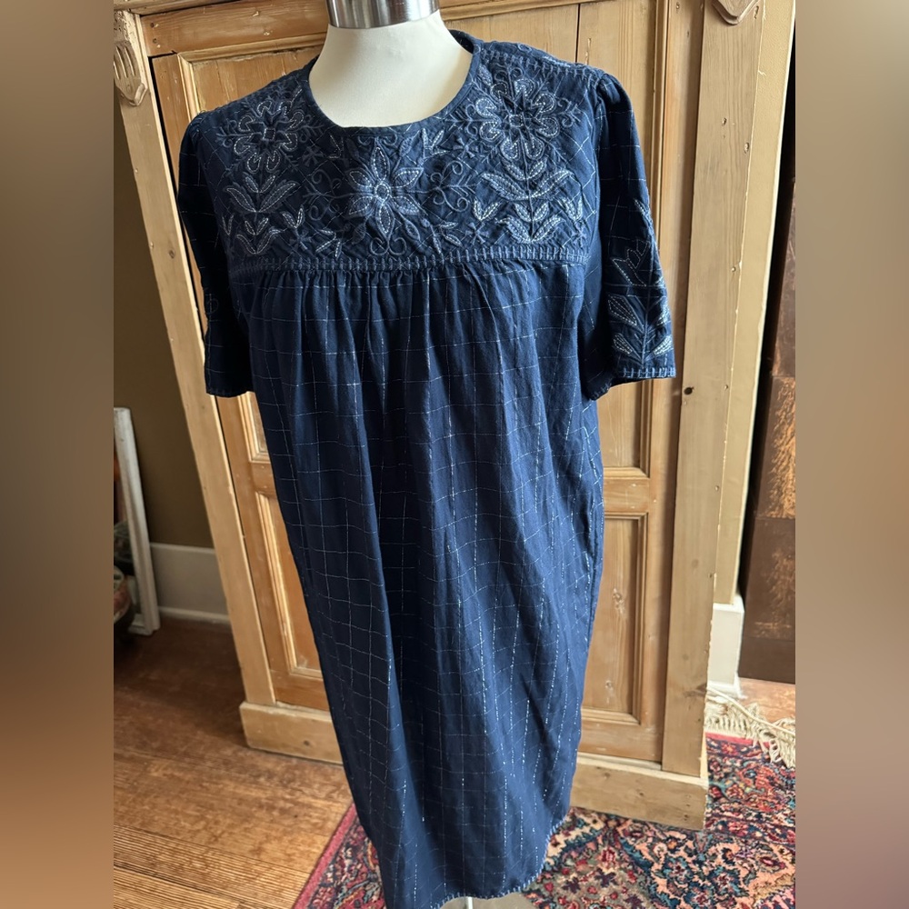 Johnny Was Medium Embroidered Navy Blue Dress